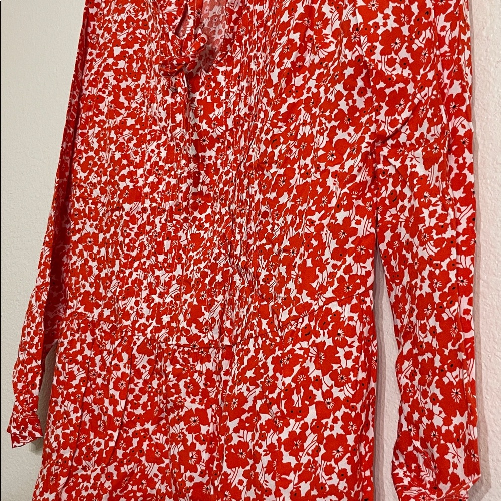 Long-Sleeve Red Floral Old Navy Dress XS